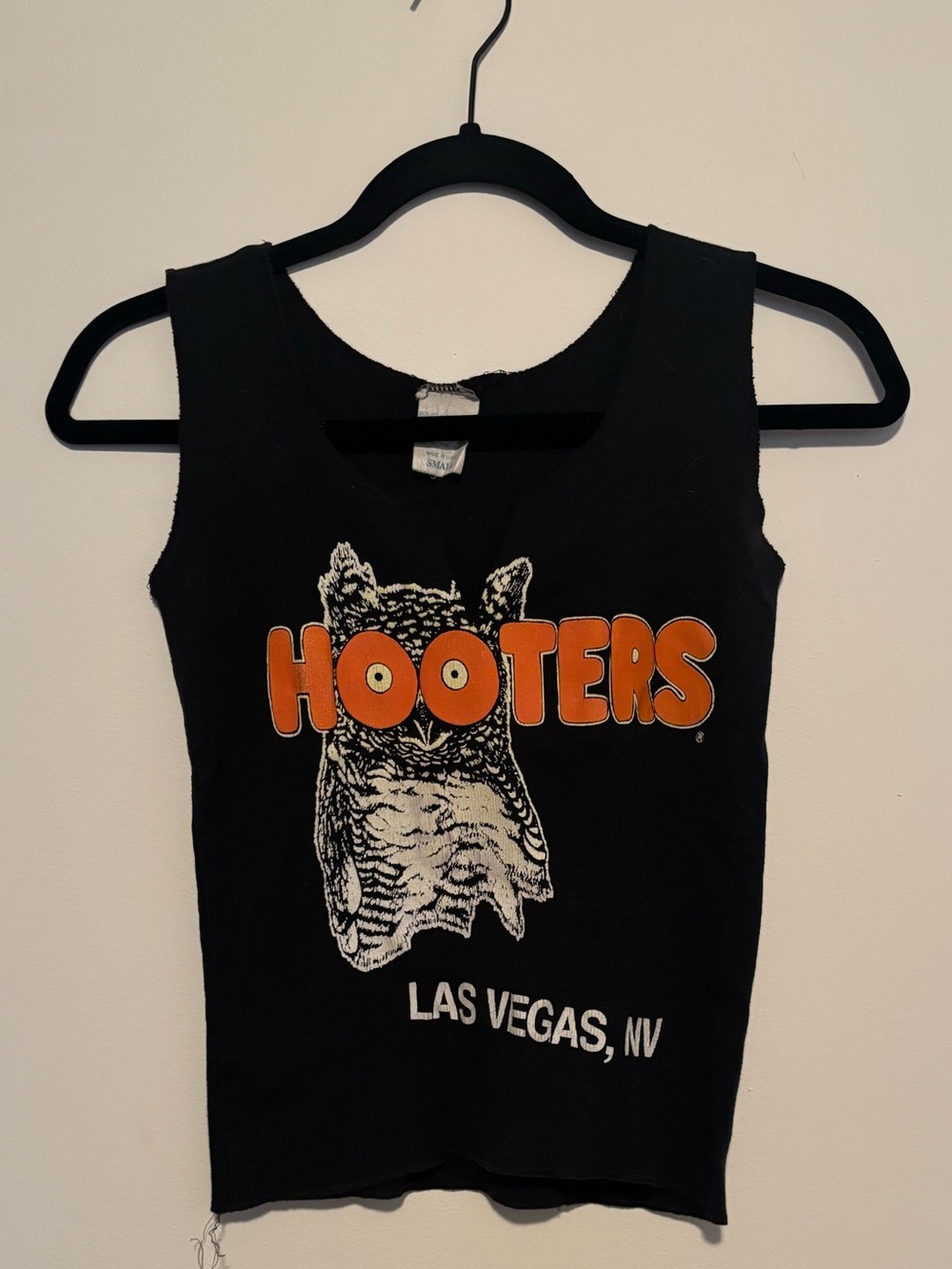 Vintage Las Vegas Hooters Black Tank Top with Orange Logo and White Owl Graphic